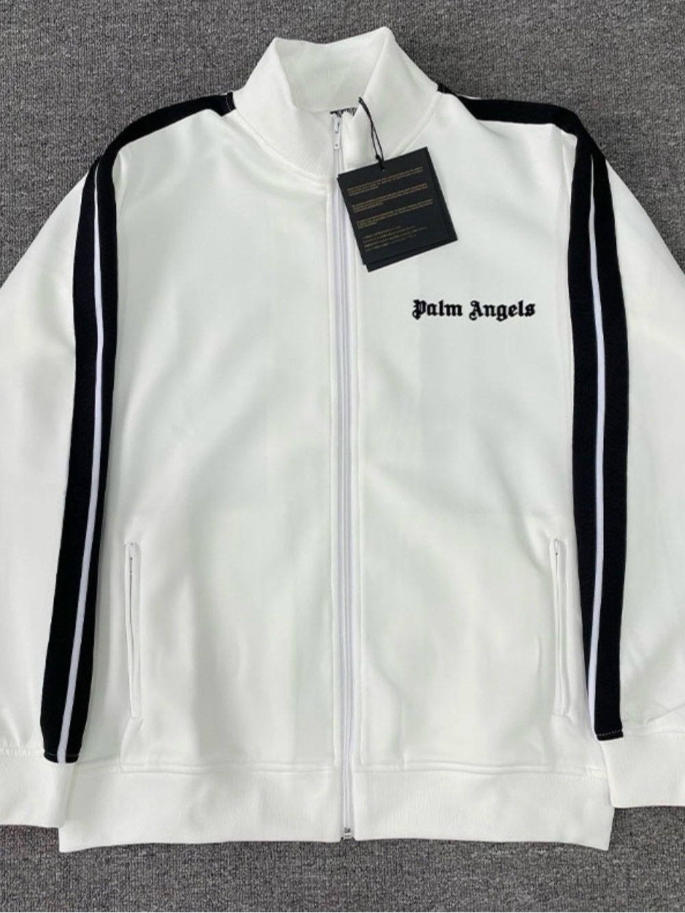 Palm Angels White Track Jacket with Black Shoulder Stripes